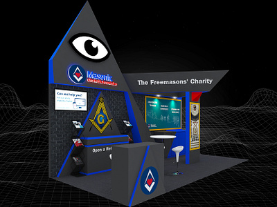 Masonic Charitable Foundation 3x6 Exhibition Booth 3d 3x6 black design booth branding bricks charity concept design design event exhibition fair freemason fundraising logo pyramid show space trade triangular