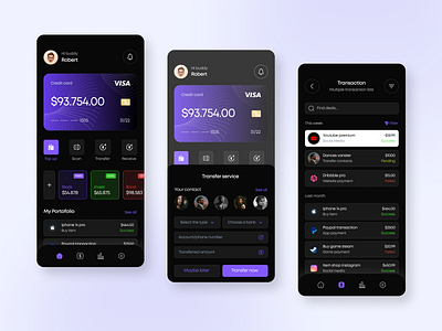 Mobile Banking Application Design analytics balance bank banking banking app clean credit dark expends financial app minimal mobile mobile app money saas startup transactions ui ux wallet webdesign