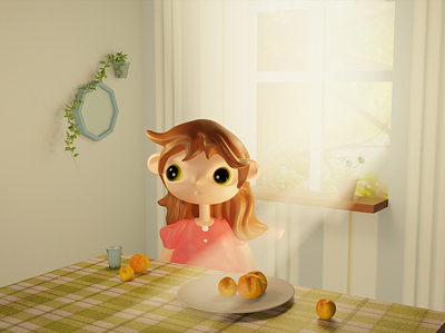 girl with peaches 3d 3dart 3dillustration blender character cuteillustration girl illustration render