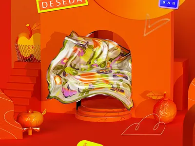 🍊 apple colorful colourful fashion illustration flowers fruits geometric geometry illustration minimal orange pattern silk silk scarf textile design vitamin c vitamines