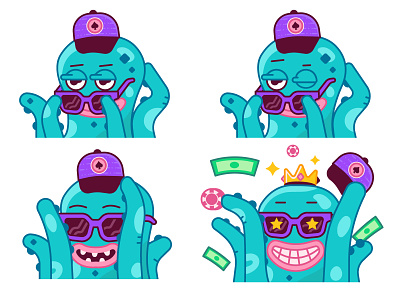 Poker Octopus Sticker animated character flat design happy illustration line art octo octopus player poker sticker telegram