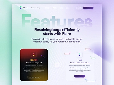 Flareapp.io - Features agency belgium clean design error tracking gradient illustration laravel minimal producthunt saas typography ui ux web design webdesign website