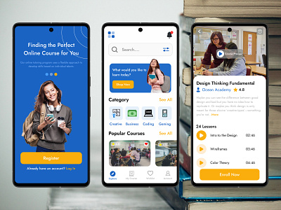 Online Courses Mobile UI Design 3d animation branding colors design figma google graphic design illustration logo mobile ui design motion graphics online course ui design ui vector