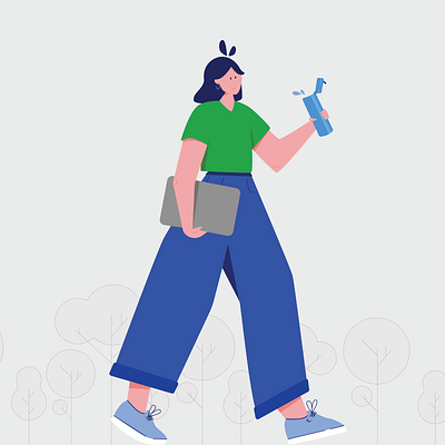 Walking girl girl illustration walking water waterbottle working