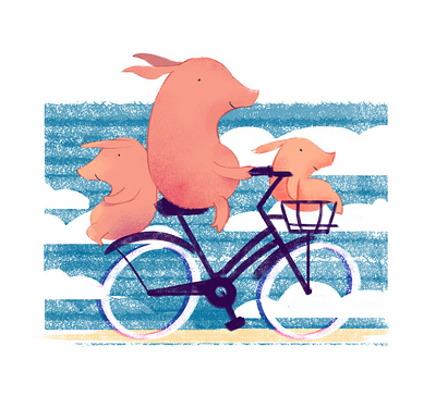 To meet adventures! adventures bicycle character design children illustrations cute cute animal cute art cute character digital art flat illustration illustration kids kids illustration pigs