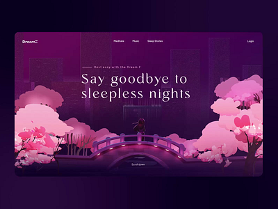 Dreamz - web app for healthy sleep 2d animaion art branding clean color design desktop drawing graphic hero homepage illustration inspiration interface landing motion design ui ux web