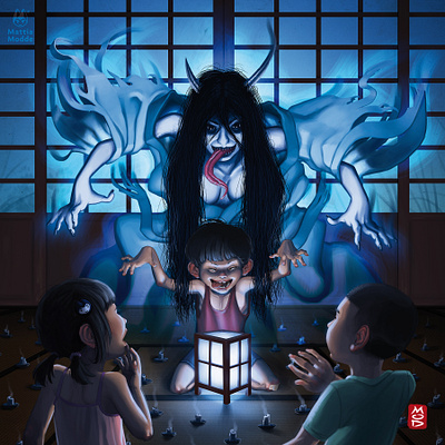 Yōkai Aoandon art demon digitalpainting ghost horror illustration japan yokai