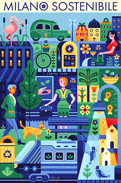 Smart City abstract adobe illustrator animals buildings design energy geometric graphic design green illustration milan nature publictransport smartcity sustainability sustainable texture vector work