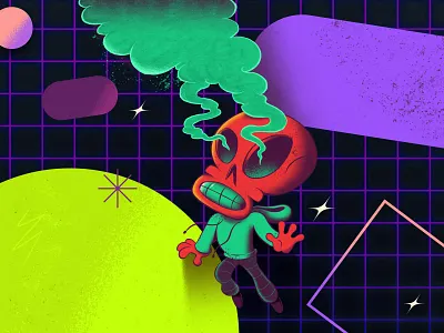 Off The Grid character design computer florian farhay geometric graphic shapes grid internet modern retro retro design skull skull character smoke space synthwave technology teenager universe vhs