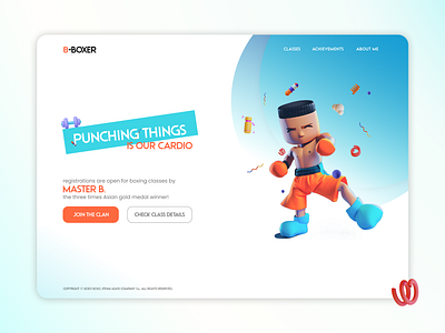 Book your punching classes!! 3d character 3d image boxer boxing boxing classes branding cyan jithmi alwis landing page logo portfolio page sri lanka ui ui and ux ux vector web page
