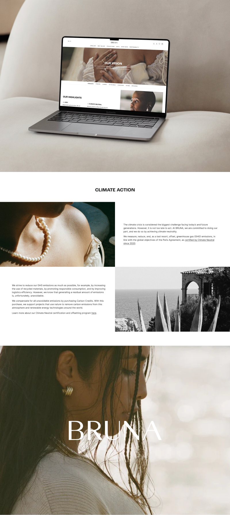 E-commerce website design - Brand sustainability page brand branding composition ecommerce editorial environment graphic design jewellery jewelry layout mobile modern online shop shopify sustainability report uiux user interface web web design website