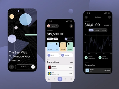 Banking service - mobile app bank banking banking app dark theme finance app finanse fintech fireart fireart studio mobile app mobile ui modern neobank trends ui ux