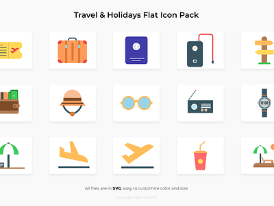 Travel & Holidays Flat Icons app bag icon design flat icon pack graphic design holiday icons icons illustration power bank icon svg icons travel travel icon typography ui ux vector