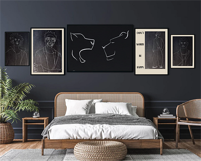 Collection 2 bedroom black frames illustration