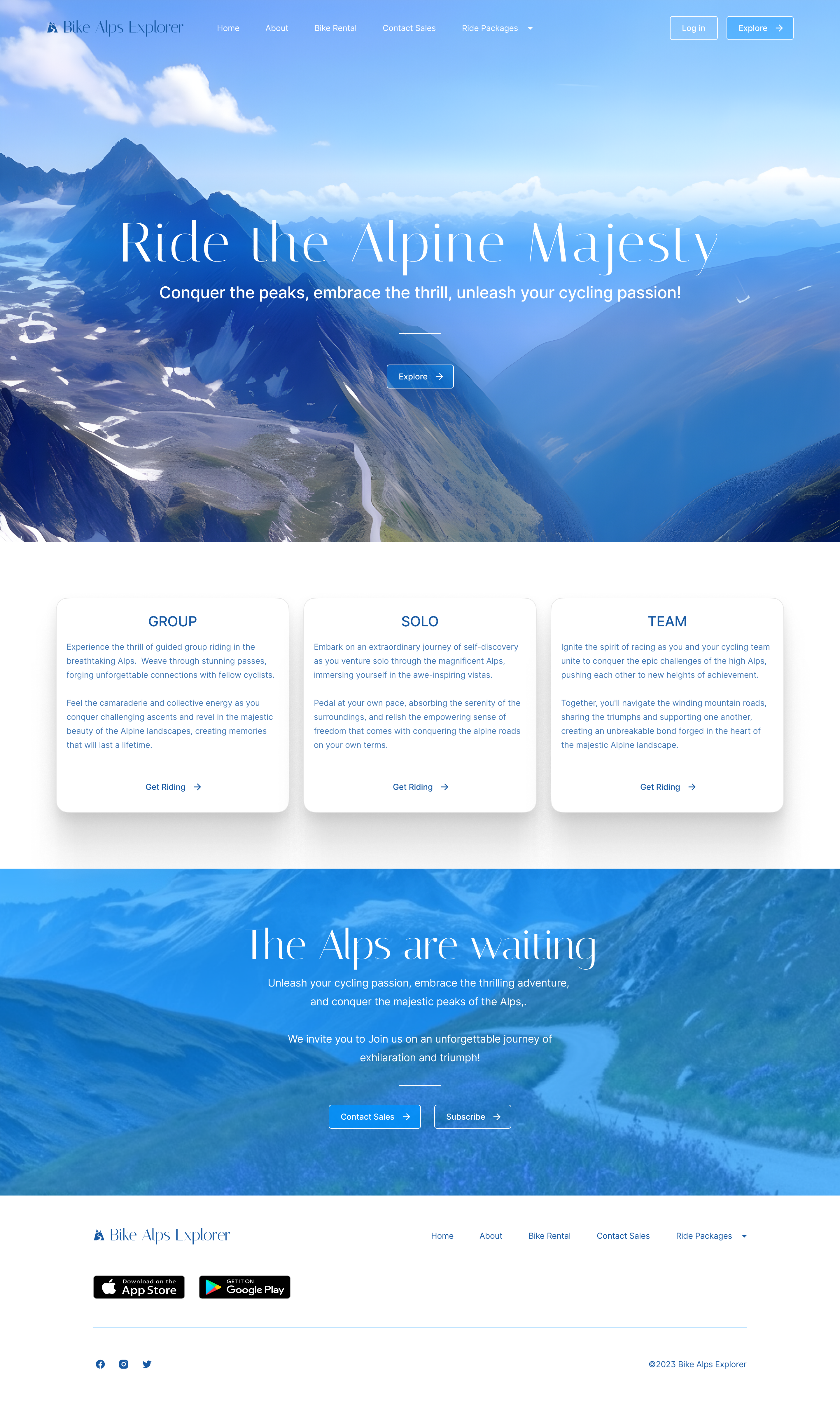 Bike Alps Explorer Landing Page v1 bike alps explorer app billy hammond landing page ui design web design