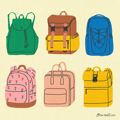 School Backpacks back to school backpack bag digital art digital illustration illust illustration procreate school school bag