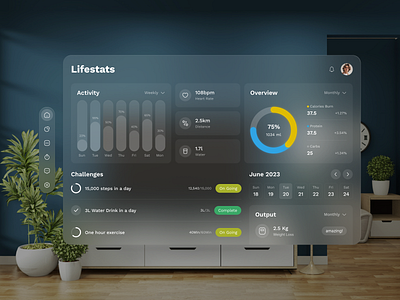 Apple vision pro: LifeStats - Health Dashboard analytics apple apple design apple music vision pro apple vision pro ar design dashboard design glassmorph health health tracker healthcare ios medical care spatial ui spatial ui design uiux vision os vision pro visionos