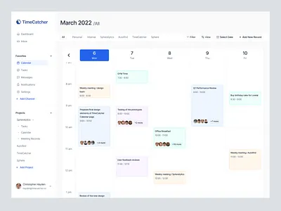 Calendar Page Design - TimeCatcher calendar calendar design datepicker ui design web design web design ui website website ui