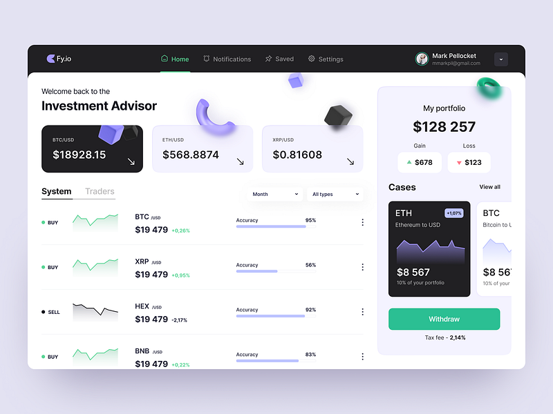 Fy.io - Investment Web App blockchain crypto crypto wallet cryptocurrency dashboard exchange investment platform product design ui uiux ux web 3 web 3.0 web 3.0 design web app design web application web platform