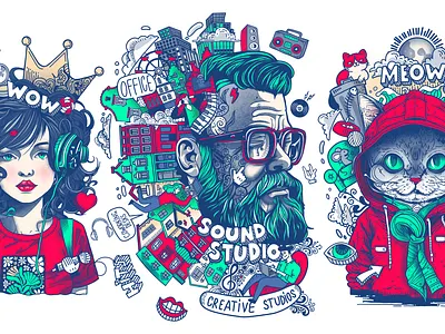 Vector doodle illustartions for T-shirt cat character dog doodle doodleart doodles family graffiti hipster illustration illustrations tattoo vector