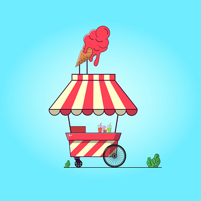 colorful ice cream cart cart colorful cute design ice ice cream illustration summer vector