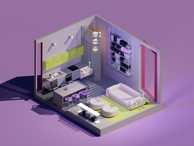 3D Room — Purple studio 3d 3droom books cinema4d kitchen purple rozov sofa studio visualisation wnbl