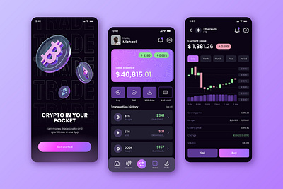 Crypto Trading App Concept 3d app design illustration ui