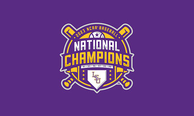 Official Logo for the 2023 Baseball National Champions badge badge logo baseball baseball logo branding champions design graphic design logo logo design lsu lsu baseball national champions sports typography