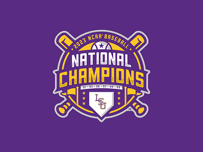 Official Logo for the 2023 Baseball National Champions badge badge logo baseball baseball logo branding champions design graphic design logo logo design lsu lsu baseball national champions sports typography