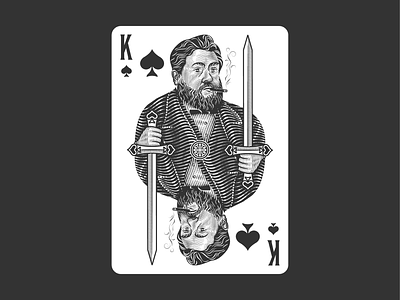 Spurgeon ♠️ (King of Spades) engraving etching illustration peter voth design playing cards spurgeon vector woodcut