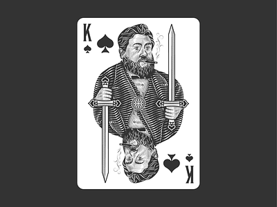 Spurgeon ♠️ (King of Spades) engraving etching illustration peter voth design playing cards spurgeon vector woodcut