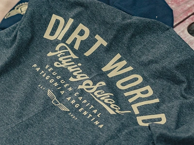 Dirt World Flying School argentina bicycle bmx branding design dirt flying illustration lettering logo mtb retro school screenprint sport tshirt vintage world