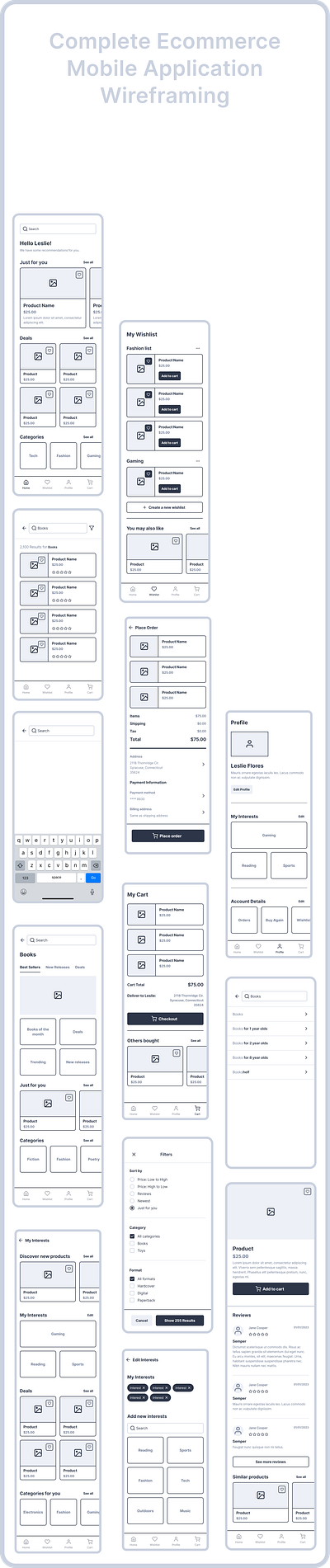 Complete Ecommerce Mobile Application Wireframing 3d animation app branding design figma graphic design illustration logo mobile application motion graphics ui vector wireframing