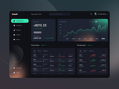 Crypto Dashboard app chart clean crypto currency dark fireart gradient money ui ux web