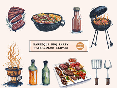 Barbeque BBQ Party Watercolor Clipart Bundle barbecue grill bbq food bbq party elements bbq party food and drinks bbq platter bbq spatula clipart design digital art digital download drinks food food and drinks graphic design grilled vegetables illustration png summer watercolor