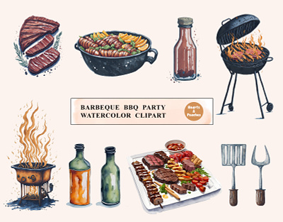 Barbeque BBQ Party Watercolor Clipart Bundle barbecue grill bbq food bbq party elements bbq party food and drinks bbq platter bbq spatula clipart design digital art digital download drinks food food and drinks graphic design grilled vegetables illustration png summer watercolor