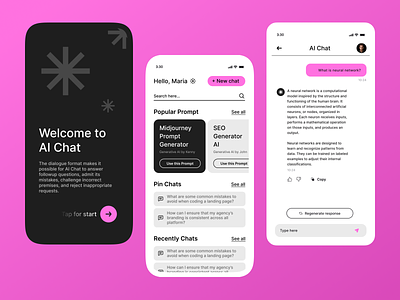 Mobile Chat AI Showcase ai chatbots conversationalai mobileapp mobilechat mobiledesign personalization pink technology userexperience