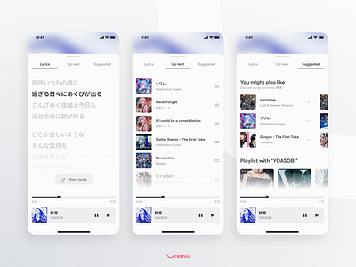 Lyrics, Upnext and Suggested song - Music Streaming app lyrics mobile suggest ui upnext