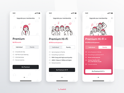 Pricing / Account membership - Music streaming app account membership mobile music pricing ui