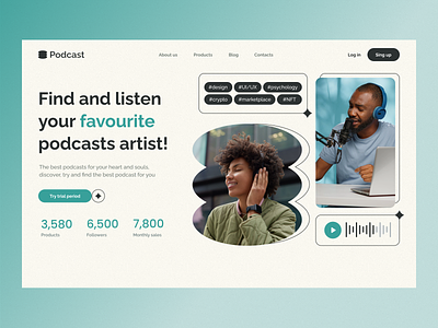 🎙 Podcast main page | Hyperactive audio branding design hero section homepage hyperactive interview landing page main page podcast product design radio saas streaming streaming platform typography ui ux web design