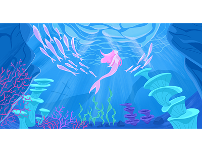 mermaid branding flat illustration landscape mermaid ocean undersea world vector