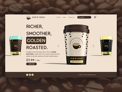 Cup O Gold - Coffee Shop Landing Page Website Design branding cafe coffee coffee bean coffee cup coffee shop cup design drink food and beverage home page kopi landing page logo ui ux web web design website website design