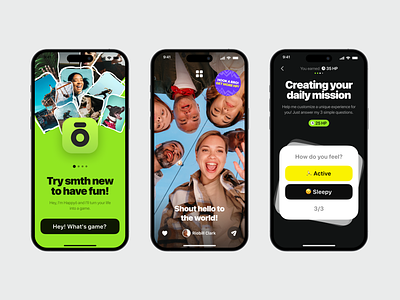 Happyō — Social Video Platform Showcase activity app cards challenge dark feed ios leaderboard mobile onboarding profile share social tab bar tik tok ui ux video video editor