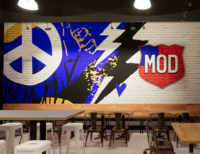 Missouri City Texas hands interior lightning mural peace pizza texas