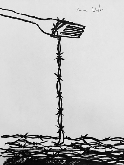 Barbed Wire Noodles Illustration black and white food illustration