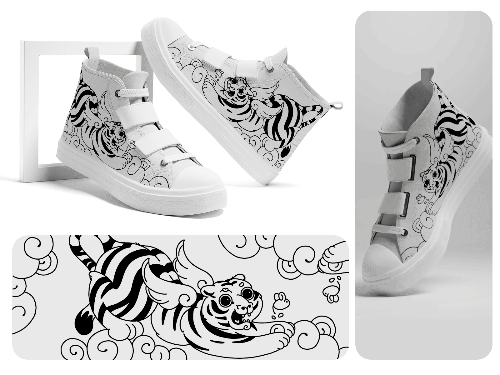 "Fusion of cultures" v1. shoe print 3d animation charactedesign cute art design fashon graphic design illustration motion graphics print shoe sneakers tiger