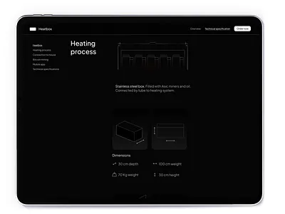 HEATBOX technical specification 3d brand branding dark ui design desktop graphic design overview product product page render ui uiux ux