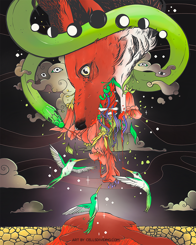 Fox, Snake, And Hummingbird Illustration apple pencil artwork drawing illustration ipad ipad art tshirt design