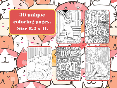 Cute Cat Coloring Book Pages adult coloring book pages animals cat cat lover coloring book for adults coloring page colouring book for adults colouring book for children colouring page
