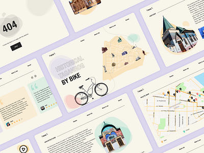 Website about cycling in the old historic town bike route building collage cycling history landing old town route taganrog vintage web design website